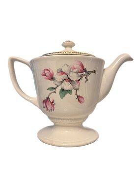 Vintage 1950s Homer Laughlin Dogwood Liberty Teapot Ceramic Floral Gold Trim